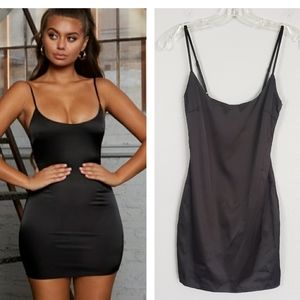 OH POLLY Satin Mini Bodycon Slip Dress Stretchy Black Sz 2